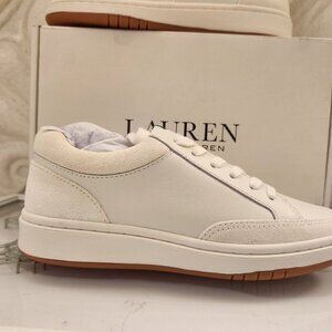 Ralph Lauren White Leather/Suede Sneakers. "Haley". Size 5.5. NIB.